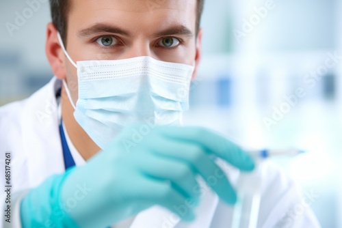 Male Doctor in White Coat and Blue Gloves