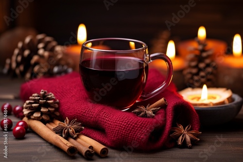 A Cozy Cup of Mulled Cider with Cinnamon Sticks and a Candle