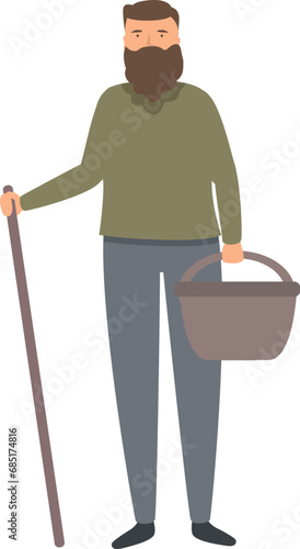 Bearded mushroom picker icon cartoon vector. Nature fungus. Basket with porcini food