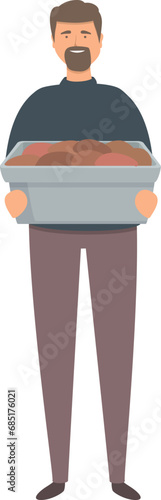 Mushroom picker with full fungus box icon cartoon vector. Forest nature. Fall season porcini