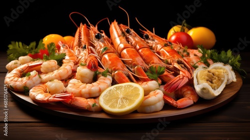 fish fresh seafood food grilled illustration shrimp lobster, oyster scallop, clam salmon fish fresh seafood food grilled