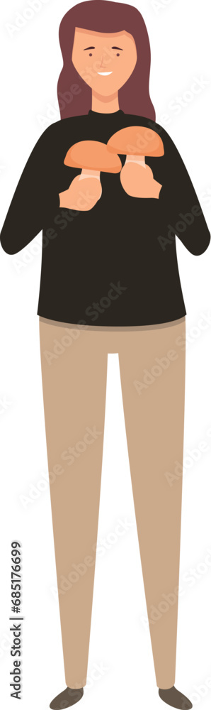 Stroll mushroom picker icon cartoon vector. Forest fall fungus. Collect porcini Stroll mushroom picker icon cartoon vector. Forest fall fungus. Collect porcini