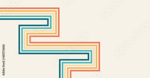 Abstract Colorful vintage 1970 Hippie Retro Minimal stylish wallpaper background of rainbow groovy Wavy Line design with dirty texture. use to cloth, textile, poster, banner, decorative, wall art.