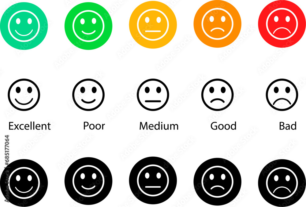 Rating satisfaction. Feedback in form of emotions. Colorful vector illustration.