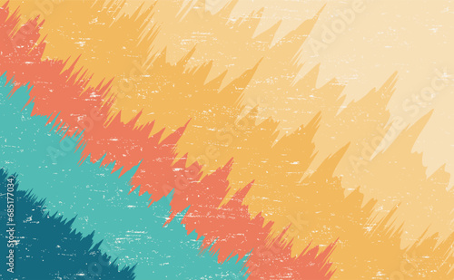 Abstract Colorful vintage 1970 Hippie Retro Minimal stylish wallpaper background of rainbow groovy Wavy Line design with dirty texture. use to cloth, textile, poster, banner, decorative, wall art.
