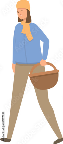 Walking mushroom picker icon cartoon vector. Season forest food. Art smile funny fall