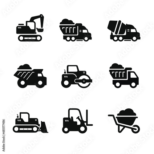 Construction vehicle icon set isolated on white background