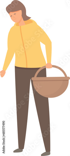 Mushroom picker in yellow coat icon cartoon vector. Fall vacation. Natural fungus food