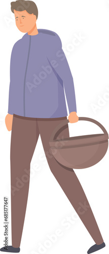 Mushroom picker with empty basket icon cartoon vector. Natural vacation. Season of fungus food