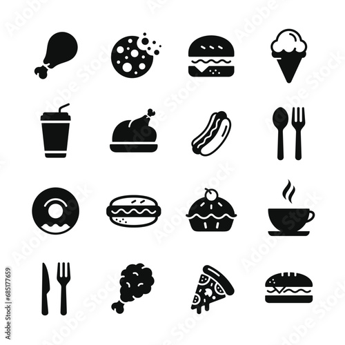Food and drink icon set isolated on white background