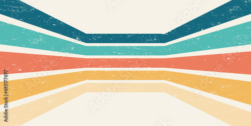 Abstract Colorful vintage 1970 Hippie Retro Minimal stylish wallpaper background of rainbow groovy Wavy Line design with dirty texture. use to cloth, textile, poster, banner, decorative, wall art.