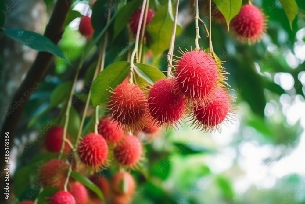 fresh rambutan fruit on the tree. generative ai fresh rambutan fruit on the tree. generative ai