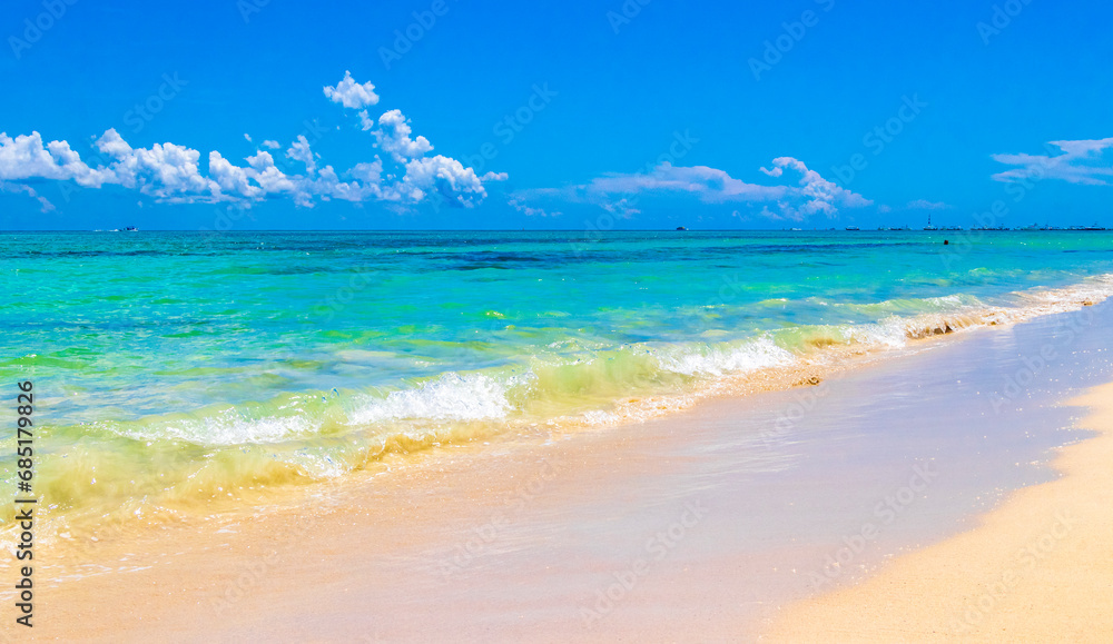 Tropical Caribbean beach clear turquoise water Playa del Carmen Mexico. - obrazy, fototapety, plakaty 