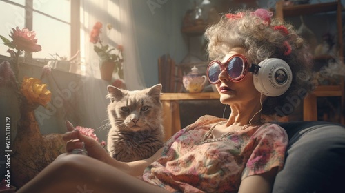 Stylish old woman with cat