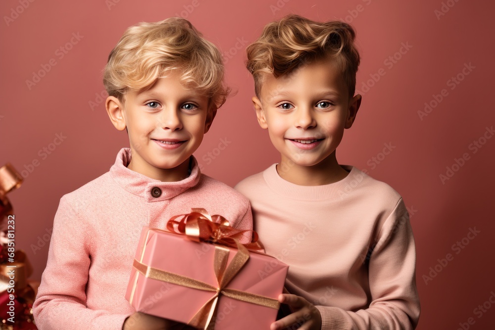 happy children boys with christmas presents happy children boys with christmas presents