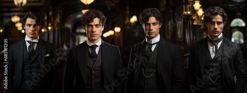 Set of handsome Vintage era men - Elegantly dressed in a suit - Victorian - Edwardian - Regency - HD Collection