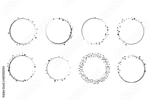 Round starry, stardust frames. Isolated vector set