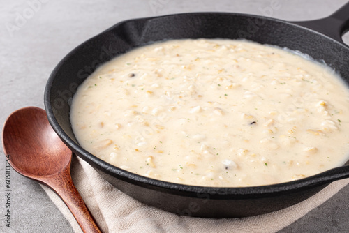 Italian food creamy risotto made with rice and cream