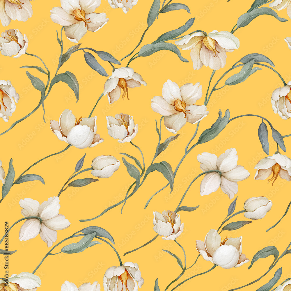 Seamless pattern with wildflowers in a watercolor style Seamless pattern with wildflowers in a watercolor style