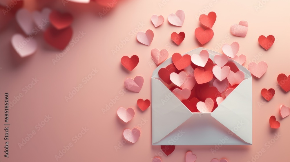 envelope with hearts on a red background