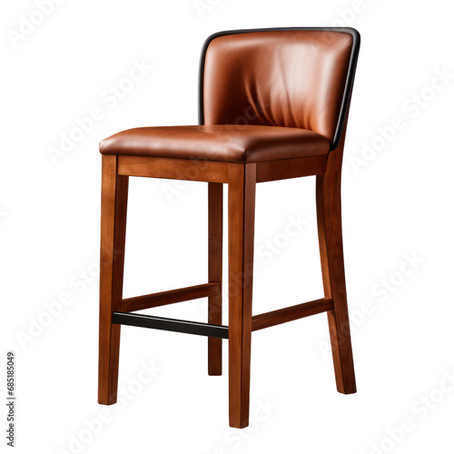 Stool  wooden furniture arm chair with leather upholstery isolated on white transparent  PNG