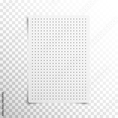 Realistic dotted grid paper sheet. Black point texture for architect project, writing, calligraphy drawing. Dot grid for notebook a4 paper size. Vector illustration