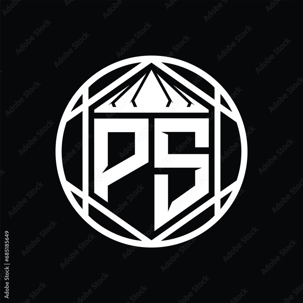 PS Letter Logo monogram hexagon slice crown sharp shield shape isolated circle abstract style design PS Letter Logo monogram hexagon slice crown sharp shield shape isolated circle abstract style design