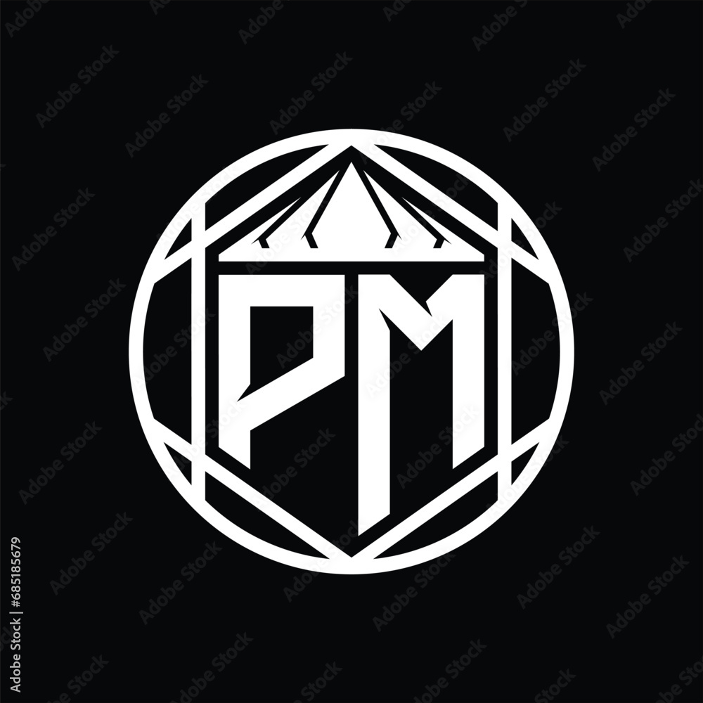 PM Letter Logo monogram hexagon slice crown sharp shield shape isolated circle abstract style design PM Letter Logo monogram hexagon slice crown sharp shield shape isolated circle abstract style design