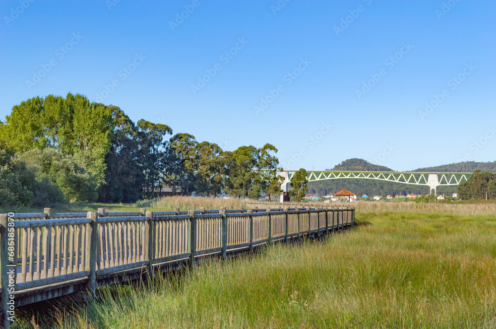 wooden walkway or bridge over the marshes