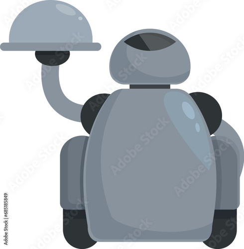 Service robot waiter icon cartoon vector. Butler plate wine. Digital tech