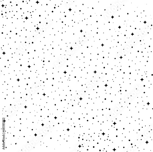 Snow, stars, twinkling lights, rain drops on black background. Abstract vector noise. Small particles of debris and dust. Distressed uneven grunge texture overlay.