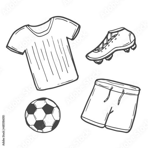 Vector illustration on the theme of football on a white background. Football uniform. Outline drawing. photo