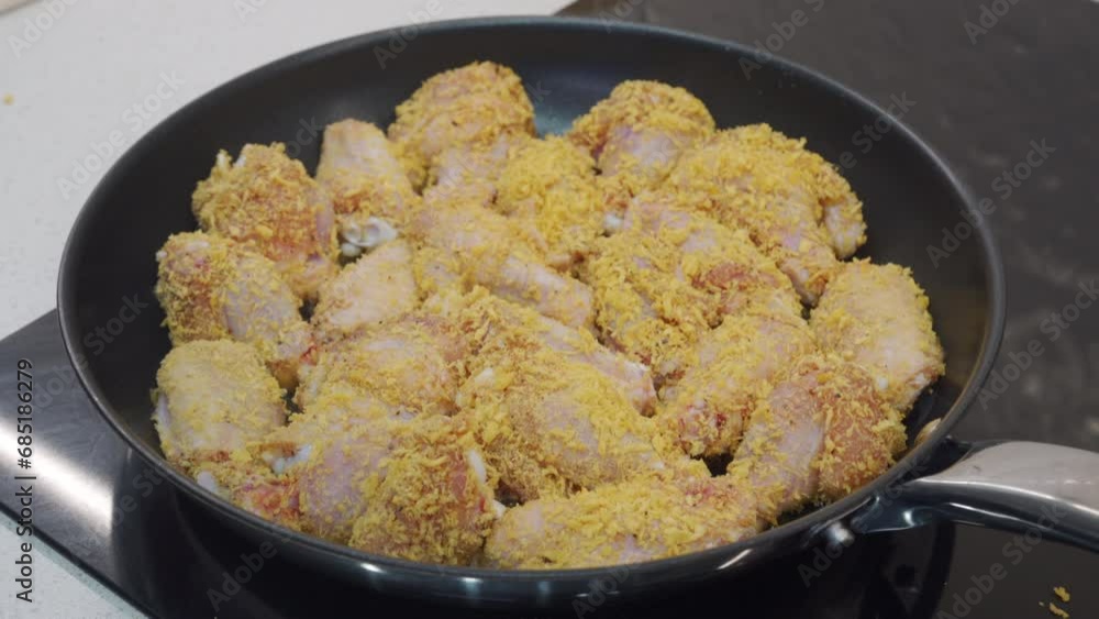 frying crispy fried chicken wings in a frying pan frying crispy fried chicken wings in a frying pan