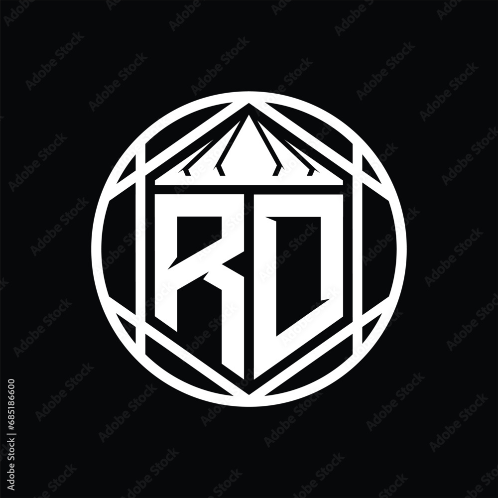 RD Letter Logo monogram hexagon slice crown sharp shield shape isolated circle abstract style design RD Letter Logo monogram hexagon slice crown sharp shield shape isolated circle abstract style design