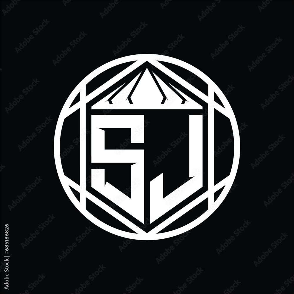 SJ Letter Logo monogram hexagon slice crown sharp shield shape isolated circle abstract style design SJ Letter Logo monogram hexagon slice crown sharp shield shape isolated circle abstract style design