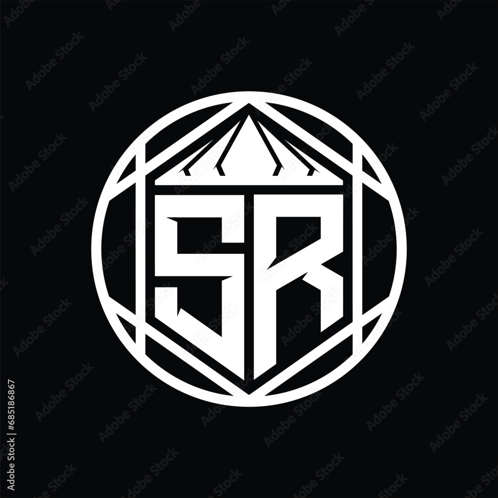 SR Letter Logo monogram hexagon slice crown sharp shield shape isolated circle abstract style design SR Letter Logo monogram hexagon slice crown sharp shield shape isolated circle abstract style design