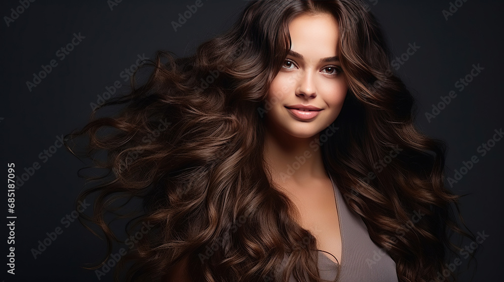 photography of Beauty brunette girl with long shiny curly hair . Beautiful smiling woman model wavy hairstyle . Cosmetology, cosmetics and make-up. photography of Beauty brunette girl with long shiny curly hair . Beautiful smiling woman model wavy hairstyle . Cosmetology, cosmetics and make-up.
