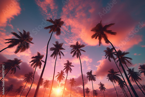 Tropical palms and sunset.  © Vika art