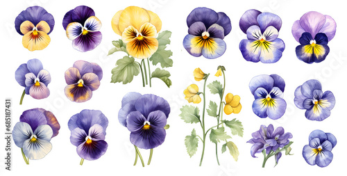 Pansy flower watercolor illustration clipart. Generative AI
 photo