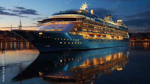 A Big Cruise Ship Docked At a Harbor Seascape Background