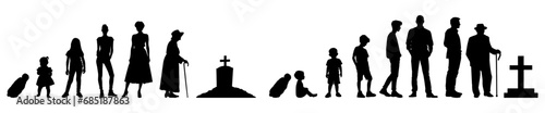 vector illustration. Set of people of different ages. Growing up of a person. Cycle of life.