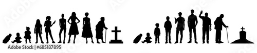 vector illustration. Set of people of different ages. Growing up of a person. Cycle of life.
