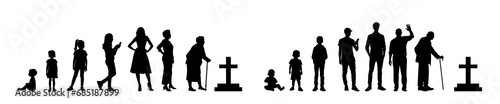 vector illustration. Set of people of different ages. Growing up of a person. Cycle of life.