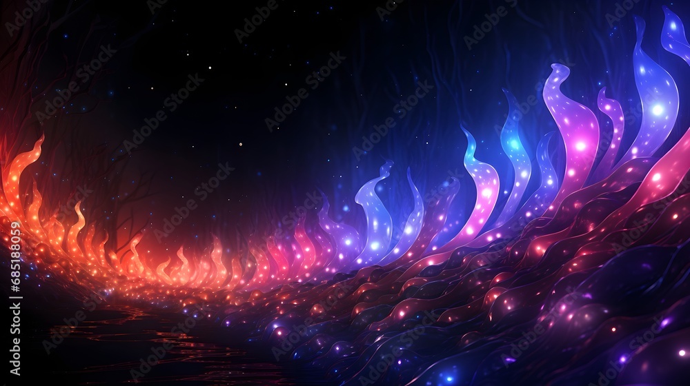 Mystical Neon Flames in Surreal Forest Mystical Neon Flames in Surreal Forest