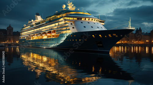 A Big Cruise Ship Docked At a Harbor Seascape Background © AI Lounge