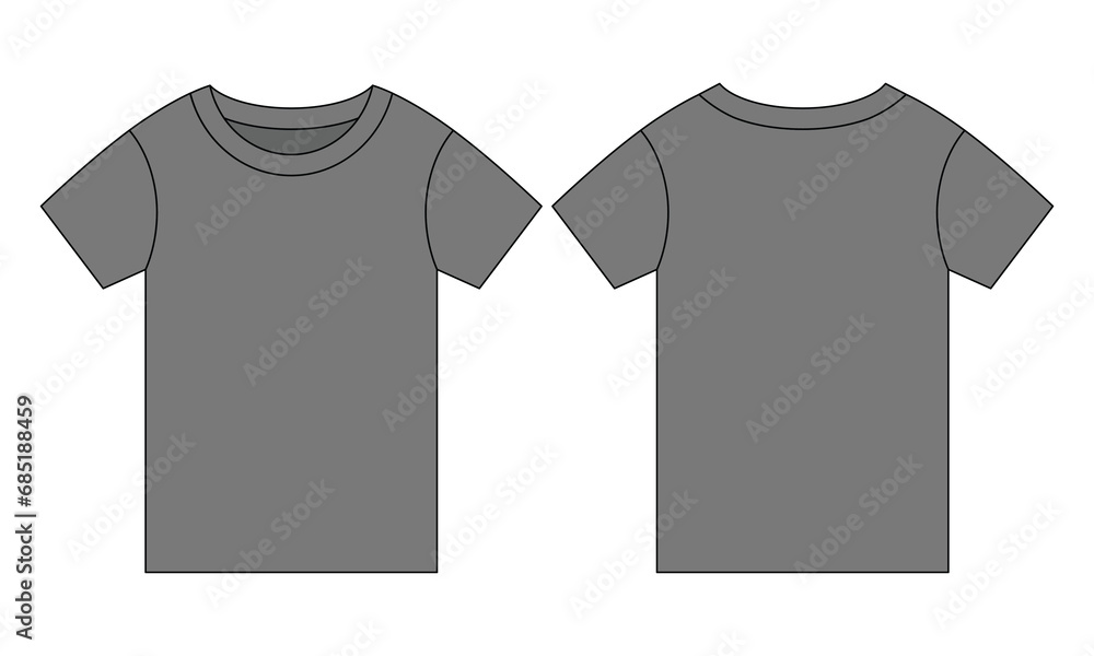 Naklejka premium Blank kids gray short sleeve t-shirt template on white background. Front and back view, vector file