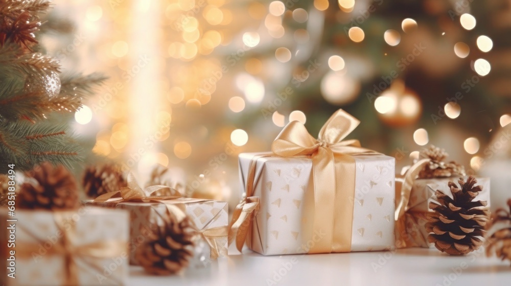 gift boxes and pine cones,christmas and new year concept.generative ai gift boxes and pine cones,christmas and new year concept.generative ai