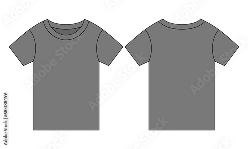 Blank kids gray short sleeve t-shirt template on white background.Front and back view, vector file