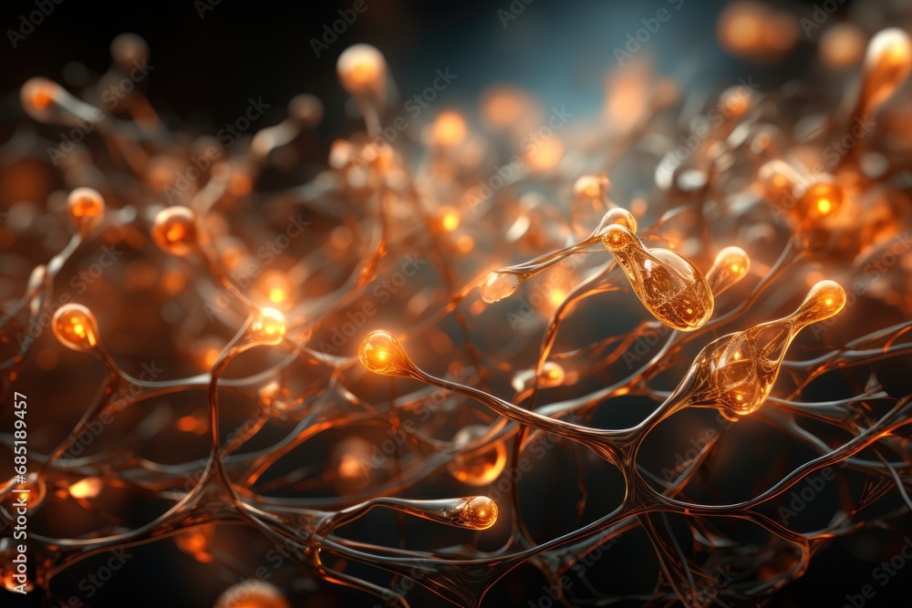 Twinkling golden strands weave through darkness, creating an enchanting, glowing organic network with depth Twinkling golden strands weave through darkness, creating an enchanting, glowing organic network with depth