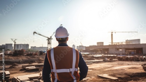 civil engineer stands looking at the construction site.Generative ai